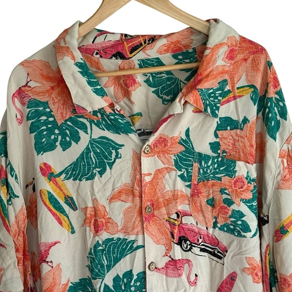 Hawaiian Mens Shirt KS Island flamingo Green Orange Floral Short Sleeve 4X - Picture 3 of 13